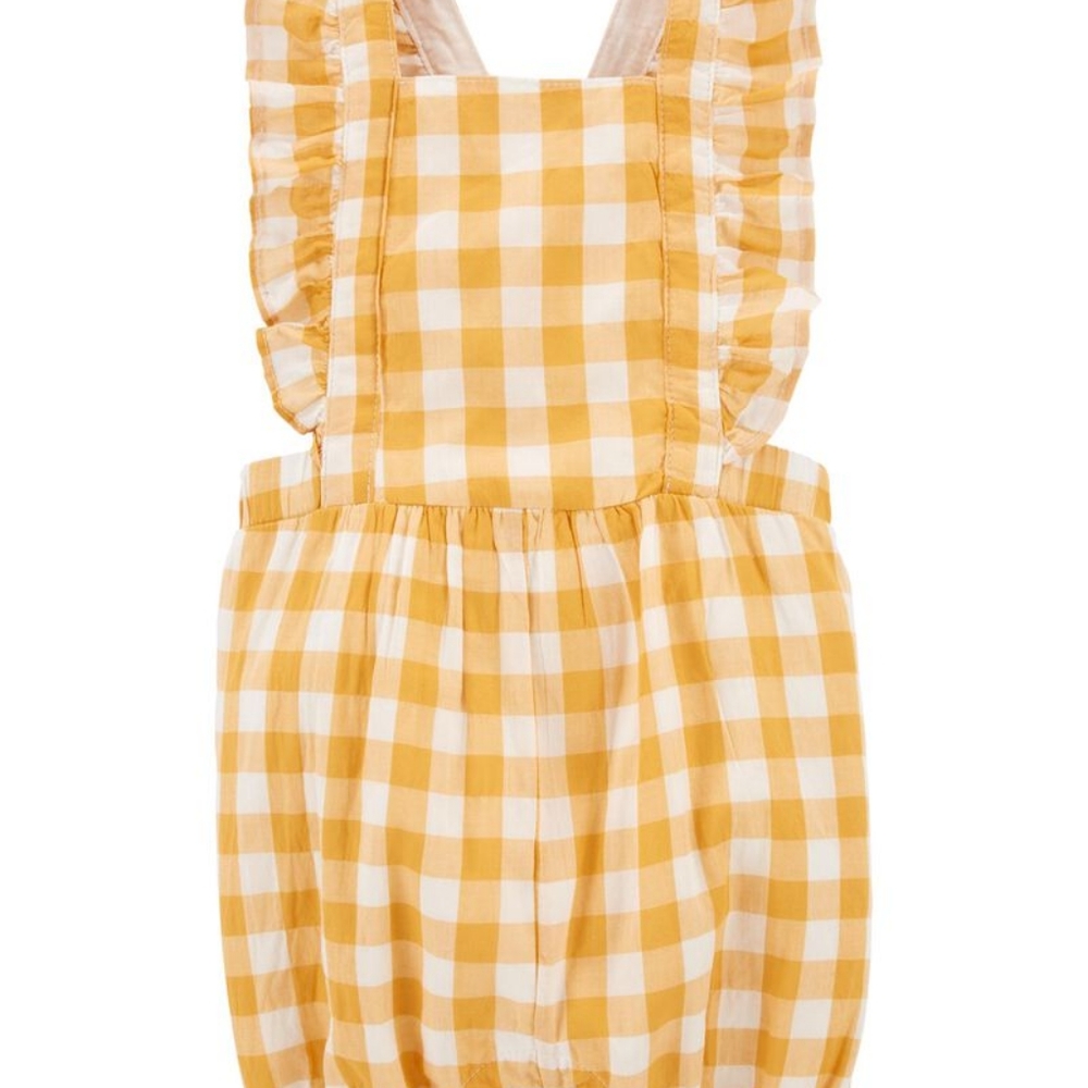 Yellow gingham baby romper